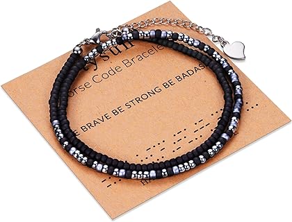 Lobster Claw Clasp Morse Code Bead Bracelet with Braided, Bead, & Link Chains - Unisex Minimalist Chic Style for Him or Her - Inspirational Layered Design – No Gemstone