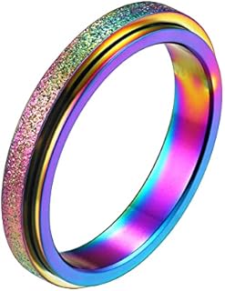 Stainless Steel Band Rings for Men Women Rotatable Fidget Spinner Rings Sand Blast Finish Wedding Bands(Send Gift Box)