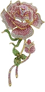 SaiDian 1 Pcs Rose Brooch Gold-tone Pink Rhinestone Crystal Brooch Pin Fashion Rose Flower Bud Brooch for Women Wedding Bridal Gift
