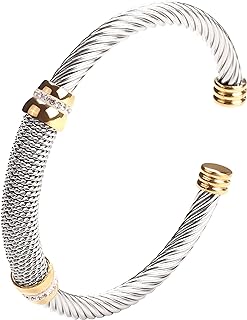 Cable Bracelet for Women Cuff Twisted Wire Vintage ladies bangle bracelets Elastic Adjustable Stainless Steel Jewelry With Gift Box
