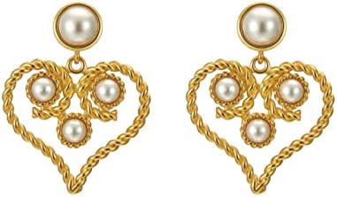 Love Heart Long Tassel Dangle Earrings for Women Girls Sweet Dainty Cute Pearl 925 Silver Needle Pink Heart Dangle Drop Hook Earrings Delicate Jewelry Valentines Day Gifts