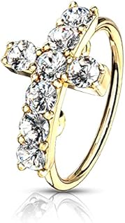 Stainless Steel Cross Nose Ring with Cubic Zirconia for Unisex, Bendable Hoop Design Ideal for Cartilage, Helix, Tragus Piercings by Pierced Owl