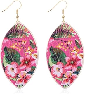Bohemian Fun Print Leatherette Geometric Drop Earrings - Lightweight Faux Leather Marquise, Floral Teardrop, Leopard Camo Dangles