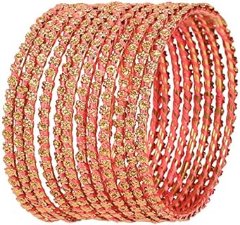 Touchstone Silken Thread Bangle Collection Indian Bollywood Filigree Hand Woven Faux Silk Thread Designer Jewelry Bangle Bracelets In Antique Gold Tone For Women.