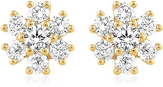 ABHI Created Round Cut White Diamond 925 Sterling Silver 14K Yellow Gold Over Diamond Cluster Snowflake Stud Earring for Women's & Girl's