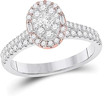Princess Diamond Two Tone Oval Engagement Ring in 14kt Rose and White Gold, Size 5