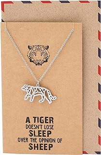 quan jewelry Handmade Origami Tiger Pendant Necklace, Jewelry Gifts for Women and Pet Lover, Friends Gift, Animal Inspired Jewelry with Inspirational Quote on Greeting Card