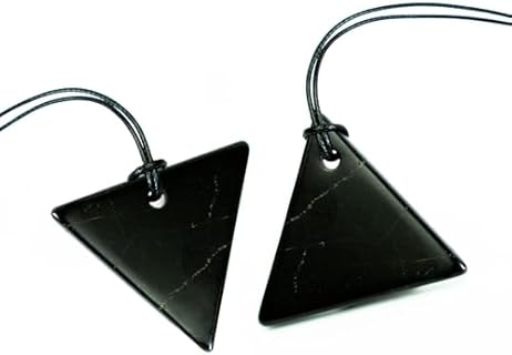 Shungite Pendant Set | Shungite Stone Necklace Triangle Amulet for Men and Women | Minimalist Talisman Made of Authentic Shungite | Chakra Healing Crystal Grounding Necklace S574