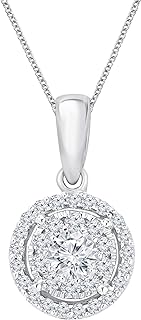 1/4 Carat Round-Cut Diamond in Double Frame Pendant, 14K White Gold Necklace with Box Chain and Spring Ring Clasp, La4ve Diamonds