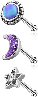 Jewseen Nose Rings Set 3PCS Moon Star Marble Stone Nose Piercing 18g Stud Rings Body Piercing Jewelry