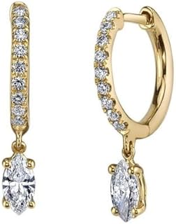 ANGEL SALES 2.00 Ctw Marquise Cut Diamond Solitaire Drop & Dangle Earrings For Girls & Women's 14K Yellow Gold Finish, White