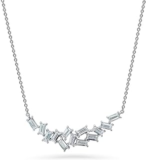 BERRICLE Sterling Silver Baguette Pendant Necklace with Rolo Chain and Lobster Clasp, Cluster Cubic Zirconia for Women, Rhodium Plated