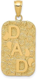 14k Peruvian Yellow Gold Polished Nugget Pet Dogtag Pendant with Versatile Clasp – Textured 30mm Wide Women's Jewelry