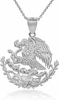 Claddagh Gold 925 Sterling Silver Mexican Eagle Coat of Arms Mexico Pendant Necklace with Rolo Chain and Pendant only