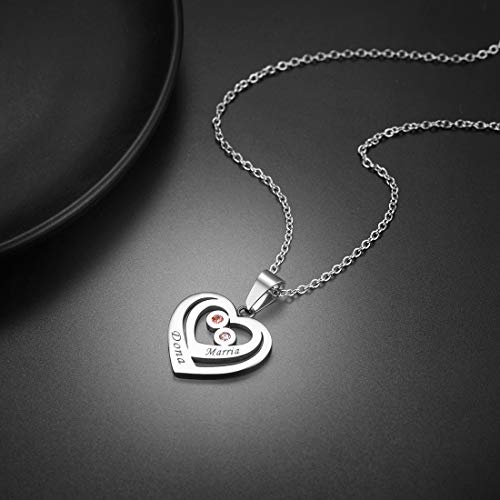 Custom Name Necklace Heart Pendant with 1-5 Names and Birthstone 925 Sterling Silver 18K Gold Plated Personalized Name Plate Birth Stone Necklaces BFF Family Necklace