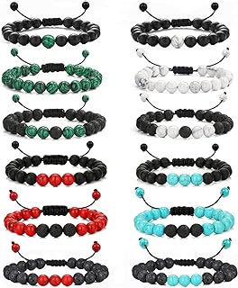 12pc Men's & Women's Adjustable Stone Beaded Bracelet Set - Ideal for Aromatherapy, Stress Relief & Fashion - With Slide Clasp & Different Bead Designs