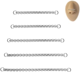 Hypoallergenic Surgical Steel 5-Piece Set Double Nose Ring Chain for Women and Men - Variety of Chain Lengths - Black, Gold, Silver Color Options - No Gemstone - Ideal for Double Nose or Nostril Bridge Piercings