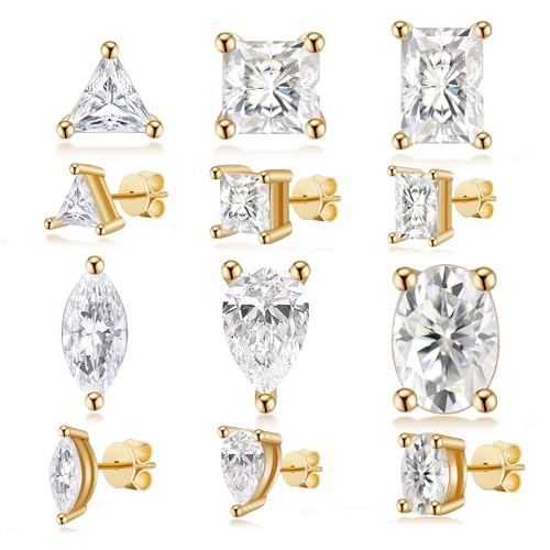 Cubic Zirconia Stud Earrings for Women,18K Gold Plated,Women’s 925 Sterling Silver Simulated Diamond CZ Earrings with Pear/Oval/Baguette/Princess/Triangle/Marquise Cut.