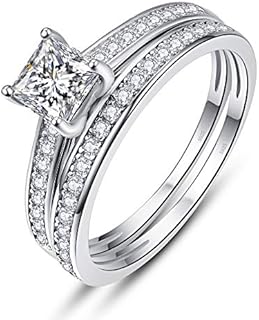 1.35ct Princess Cut Engagement Ring 925 Sterling Silver Wedding Ring Set for Women Princess Cut Cubic Zirconia Bridal Ring Sets Valentine's Day Gift Size 5-10