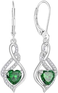 Emerald Cut Infinity Dangle Drop Earrings with Lever Back for Women, Sterling Silver Heart Shape