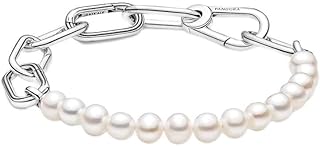 Pandora ME Treated Freshwater Cultured Pearl Bracelet - Pearl Charm Bracelet for Women - Features 2 Connectors - Gift for Her - Sterling Silver with White Treated Freshwater Cultured Pearl