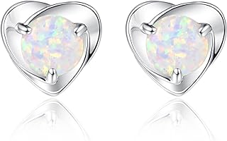 Push-back Fire Opal Stud Earrings in Sterling Silver with Hypoallergenic Heart-Shaped Design for Women - Ideal Birthday or Mother's Day Gift for Wife, Mom, or Girlfriend