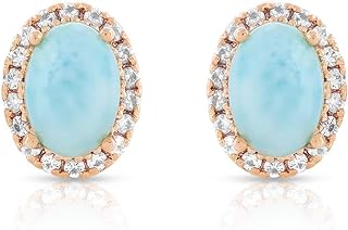 RisenshineJewel Stud Solitaire Earrings Rose Gold Over 925 Sterling Silver Larimar and Zircon Jewelry,2.72 carat