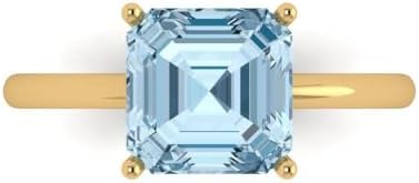 2.5 ct Asscher Cut Natural Sky Blue Topaz 18K Yellow Gold Solitaire Wedding Engagement Bridal Promise Ring