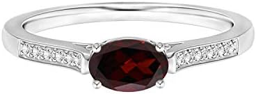 East-West Oval Cut 1.00 Ctw Garnet Gemstone 925 Sterling Silver Solitaire Stackable Ring