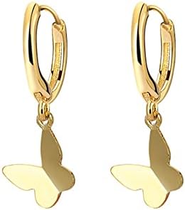 Tiny Butterfly Dangle Hoop Earrings for Women Girls 925 Sterling Silver Hypoallergenic Minimalist Small Charms Drop Dangling Huggie Hoops Cartilage Fashion Cute Jewelry Dainty Gifts