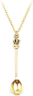 Charm Tiny Tea Spoon Shape Pendant Necklace with Crown for Women 3 Colors Creative Mini Long Link Chain Jewelry Accessories
