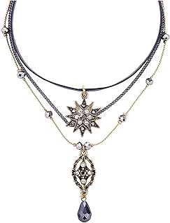 Choker Necklace for Women Girls Layered Necklace Star Pendant Crystal Choker Necklaces Layered Necklace Chain with Leather Choker Vintage Stars Rhinestone Pendant Unique Gothic Pendant Necklace