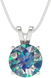 Clara Pucci 2.45ct Round Cut Blue Moissanite Solitaire Pendant with 18K White Gold Box Chain for Women, Lobster Clasp, Everyday Accessory