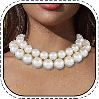 Large 2-Layer Pearl Zoestar Chunky Choker Necklace with Ball Clasp for Women and Girls - Ball Chain Back Design Jewelry