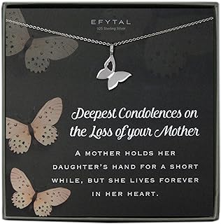 EFYTAL Condolence Gifts, 925 Sterling Silver Butterfly Necklace, Bereavement Gifts, Loss of a Mother Sympathy Gift, Remembrance Gifts, Memorial Gifts for Loss of Mother, In Loving Memory Gifts