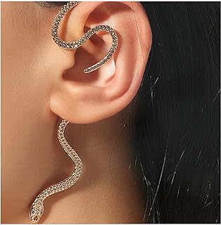Punk Snake Ear Climber Earrings Gold Snake Ear Cuff Wrap Earrings Gothic Serpent Earrings Snake Crawler Earrings Fake Piercing Earrings Cool Animal Jewelry for Women and Girls Halloween gifts