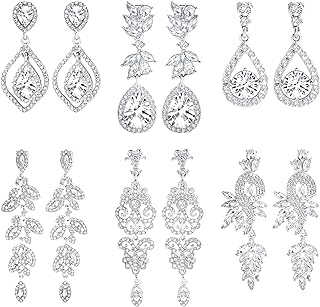 Cubic Zirconia Dangle Clip-On Bridal Earrings Set with High-Quality Alloy by NEWITIN, 6 Pairs, Ideal for Wedding, Prom & Formal Events