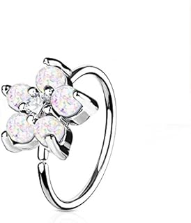 Opal Glitter Set Flower Petals CZ Center 316L Surgical Steel WildKlass Hoop Ring for Nose & Ear Cartilage