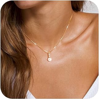 Pearl Gold Necklace for Women: Gold Necklace 14K Gold Plated Pearl Necklace Cute Choker Necklace for Women Trendy Simple Pendant Necklace Chains Non Tarnish Gold Jewelry Gifts for Women Girls