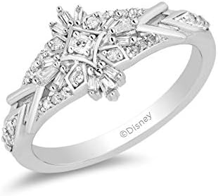 Jewelili Enchanted Disney Fine Jewelry - Frozen 2 Elsa Inspired Sterling Silver Ring Adorned with 1/4 Cttw Round White Diamonds - Size 5