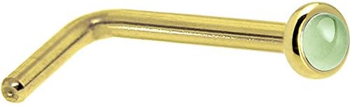 14k Solid Yellow Gold Peridot L-Shaped Nose Ring for Women, Minimalist Design