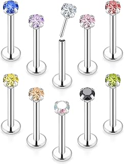 Vsnnsns 20G 18G 16G Push in Lip Rings Stainless Surgical Steel Labret Jewelry Monroe Lip Rings Nail Cartilage Tragus Helix Earrings Studs Nose Ring Medusa Piercing Jewelry For Women Men 3mm CZ 10Pcs