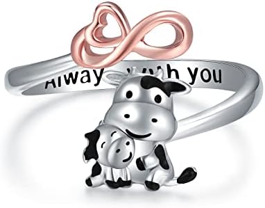 Women's Sterling Silver Highland Cow Ring - Adjustable Mother-Child Symbol Jewelry, US Size 8