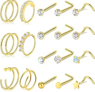 ONESING Cubic Zirconia Rose Gold 18K Nose Ring Set for Men and Women, Hypoallergenic Nose Piercing Jewelry with Surgical Stainless Steel