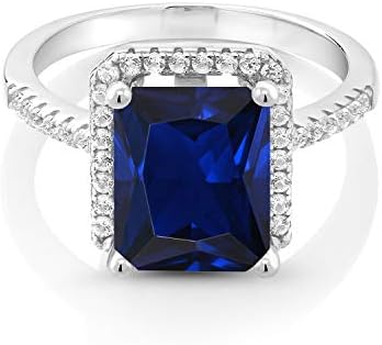 Gem Stone King 925 Sterling Silver Gemstone Birthstone Engagement Ring | Emerald Cut 10X8MM | Wedding Engagement Anniversary Promise Ring For Women | Available In Size 5, 6, 7, 8, 9