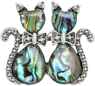 Abalone Shell Cat Frindship Brooch Lapel Pins for Women Girls Dainty Heart Bow Animal Crystal Brooches Pin Hat Bag Clothes Accessories Fashion Jewelry Birthday Christmas Gift Bff