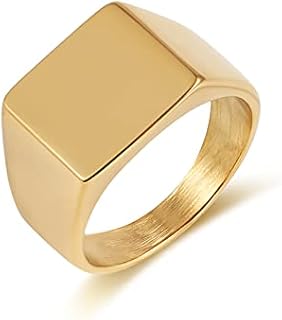 Stylish Stainless Steel Men's & Women's Square Signet Wedding Ring by HZMAN for Everyday & Event Wear