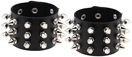 Punk Rivet Leather Bracelet for Men Women, Metal Studded Wristband, Wide Spike Cuff Bracelets for Egirl Eboy Gothic Style Halloween Cosplay