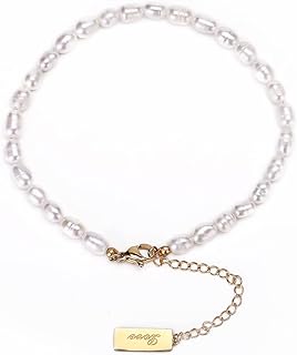Rina Vella Adjustable Anklet for Women, 18K Gold Plating, Fashion foot chains,White Pearl,Different Lustre and Shape, Gifts for Women and Teen Girls(White Pearl-Elegant)