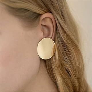 Gold Coin Disc Studs Earrings Large Disc Clip On Earrings Boho Circle Drop Earrings Statement Charm Big Round Disc Dangle Earring Minimalist Prom Earrings for Women and Girls